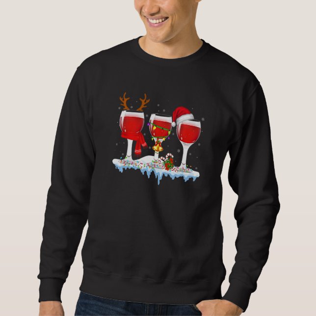 Three Glass Of Red Wine  Drinker Christmas Sweatshirt (Vorderseite)