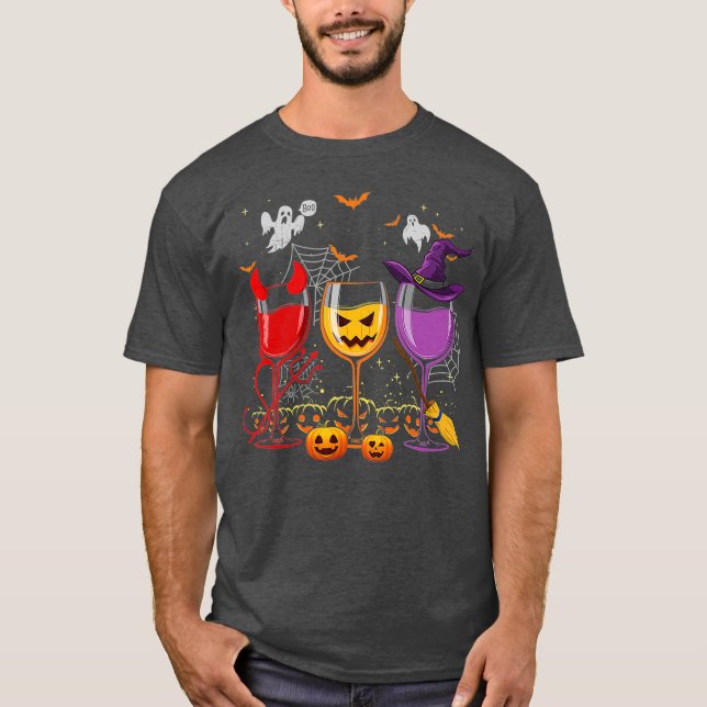 Three Glasses Of Wines Funny Halloween Wine  (2) T-Shirt (Vorderseite)