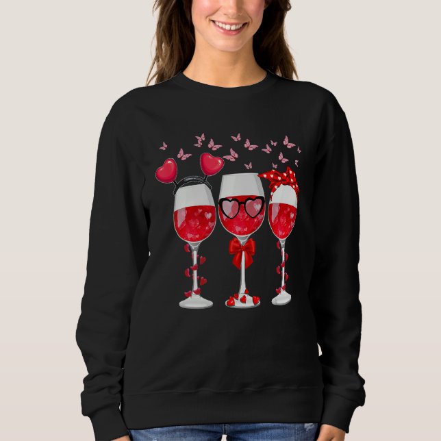 Three Glasses Wine Heart Funny Couple Valentines D Sweatshirt (Vorderseite)