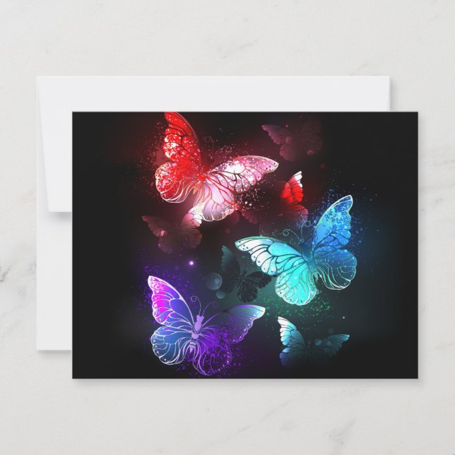 Three Glowing Butterflies on night background Dankeskarte (Vorderseite)