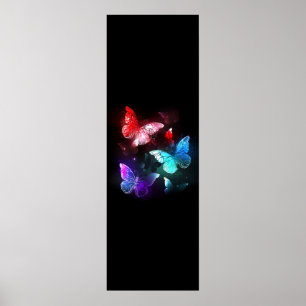 Three Glowing Butterflies on night background Poster