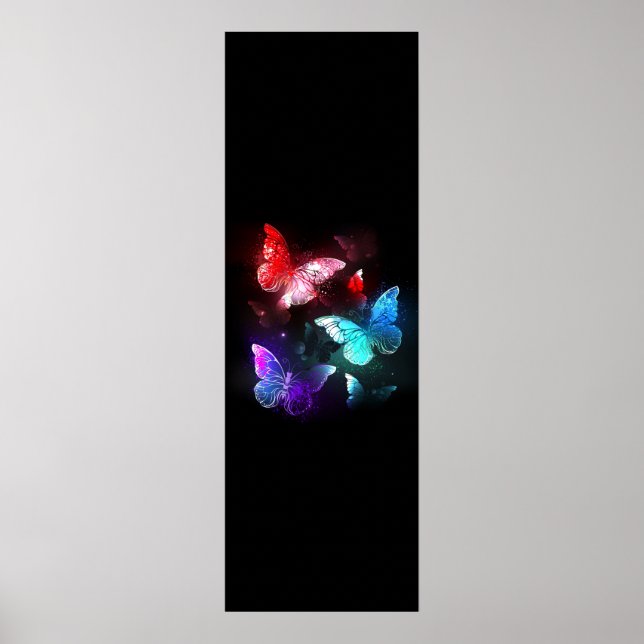 Three Glowing Butterflies on night background Poster (Vorne)