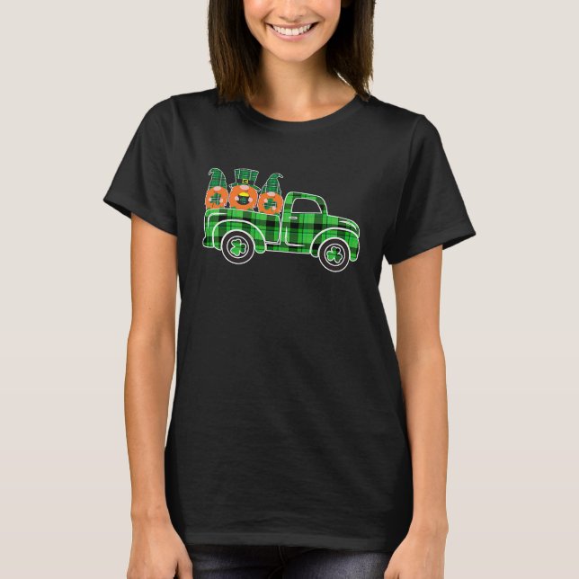 Three Gnome Truck Buffalo Plaid Happy St Patrick's T-Shirt (Vorderseite)