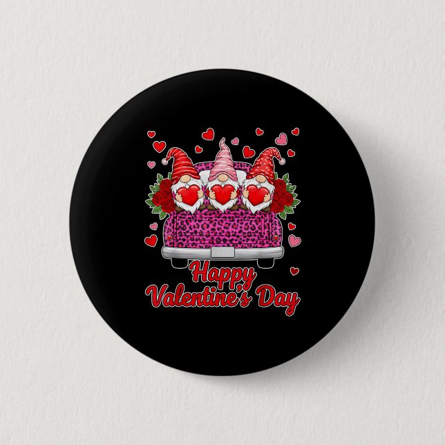 Three Gnomes And Leopard Truck Happy Valentine's D Button (Vorderseite)