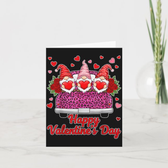 Three Gnomes And Leopard Truck Happy Valentine's D Karte (Vorderseite)