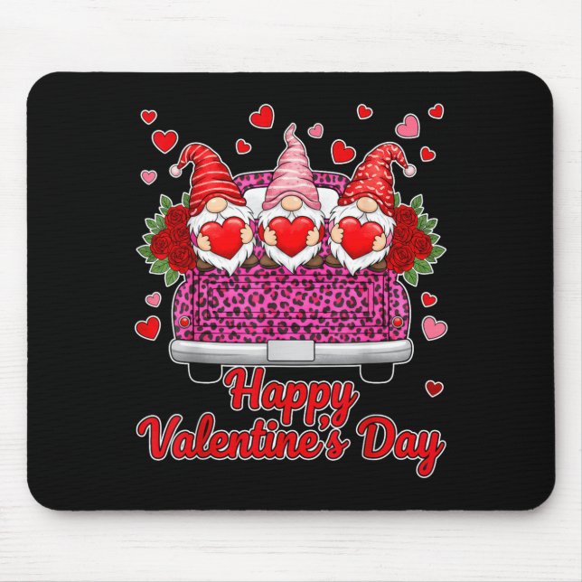 Three Gnomes And Leopard Truck Happy Valentine's D Mousepad (Vorne)