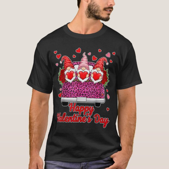Three Gnomes And Leopard Truck Happy Valentine's D T-Shirt (Vorderseite)