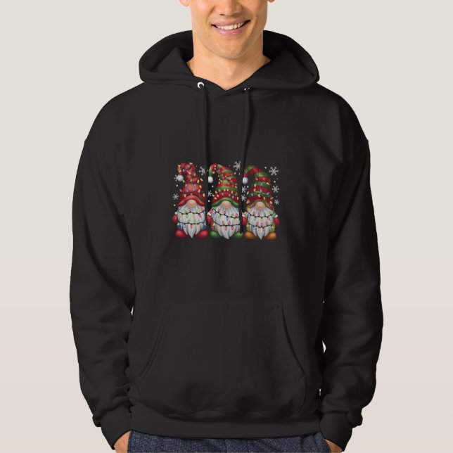 Three Gnomes Buffalo Kariert Red Christmas Hoodie (Vorderseite)