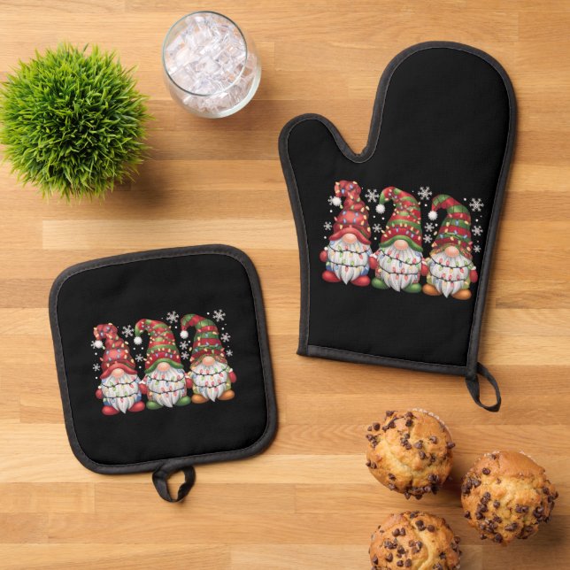 Three Gnomes Buffalo Kariert Red Christmas Ofenhandschuh & Topflappen-Set (Oben Unten)