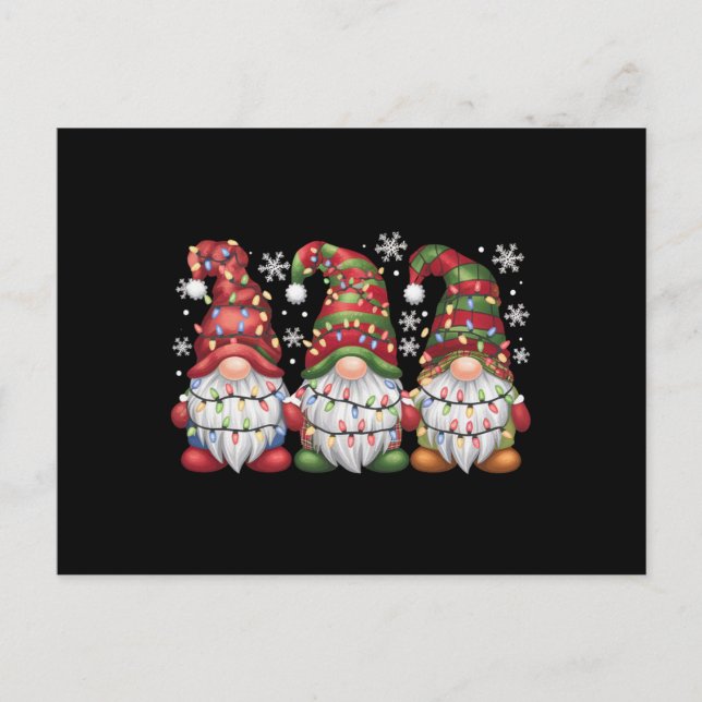 Three Gnomes Buffalo Kariert Red Christmas Postkarte (Vorderseite)