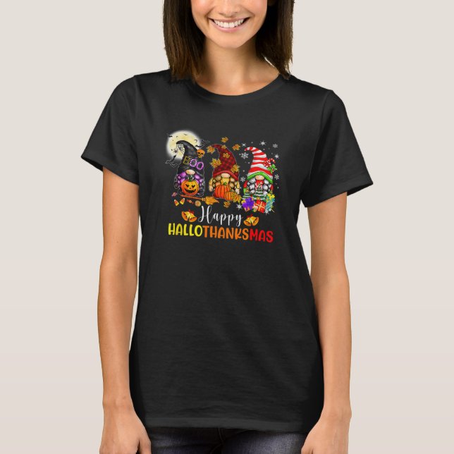 Three Gnomes Halloween Merry Christmas Happy Hallo T-Shirt (Vorderseite)