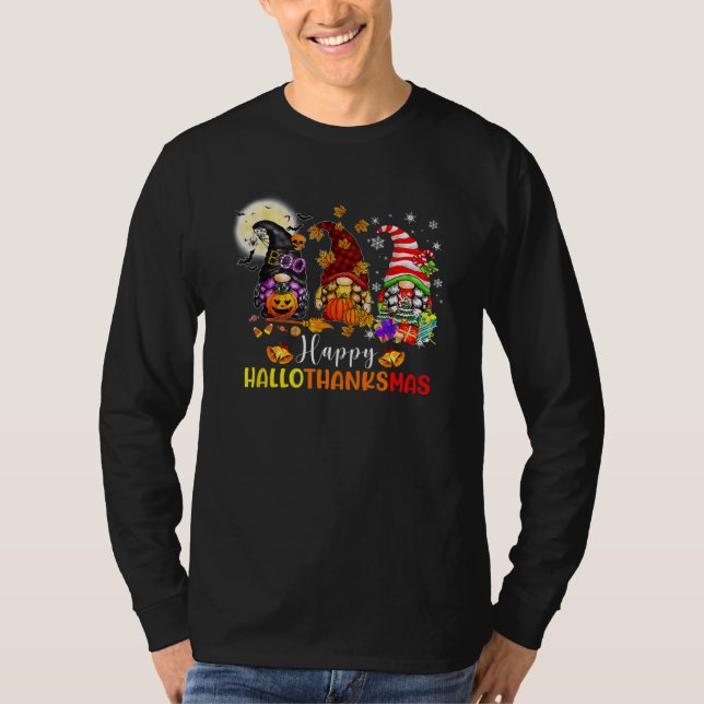 Three Gnomes Halloween Merry Christmas Happy Hallo T-Shirt (Vorderseite)