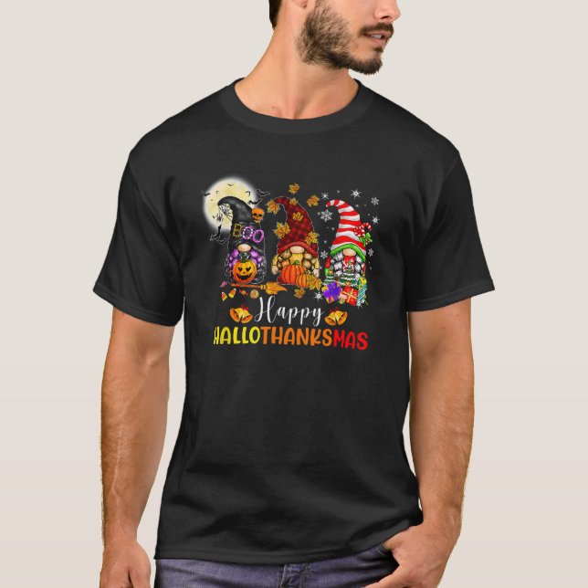 Three Gnomes Halloween Merry Christmas Happy Hallo T-Shirt (Vorderseite)