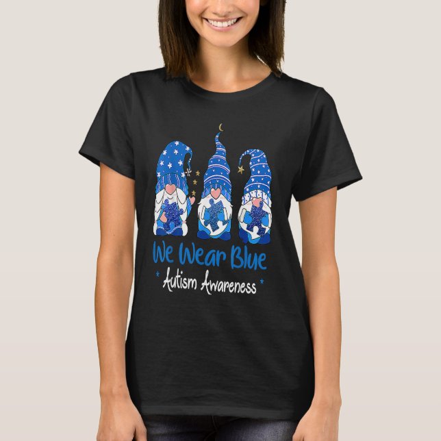 Three Gnomes Holding Blue Puzzle Autism Awareness T-Shirt (Vorderseite)
