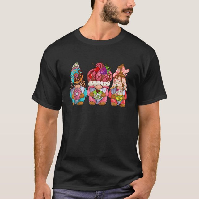 Three Gnomes Holding Doughnuts Cupcakes Costume Ki T-Shirt (Vorderseite)