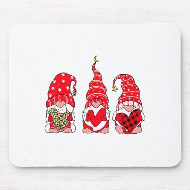 Three Gnomes Holding Heart Leopard Happy Valentine Mousepad (Vorne)