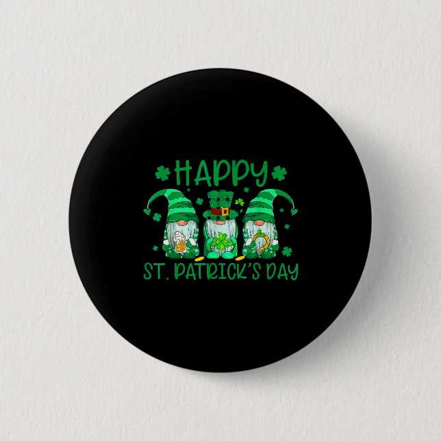 Three gnomes holding shamrock leopard plaid st button (Vorderseite)