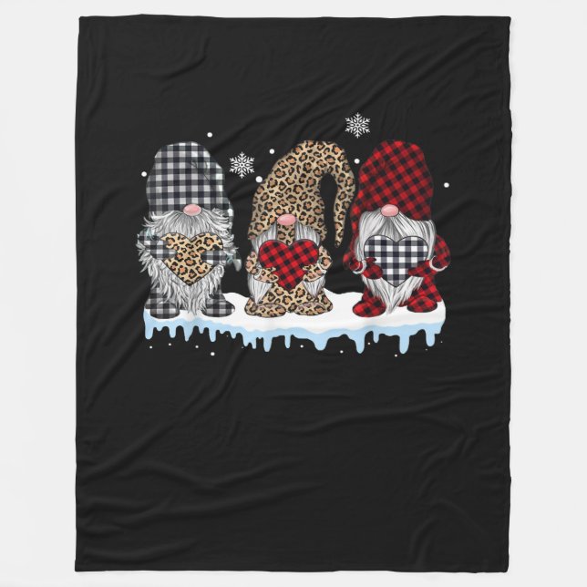 Three Gnomes In Leopard Buffalo Plaid Christmas Fleecedecke (Vorderseite)