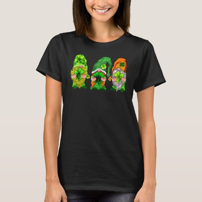 Three Gnomes Lucky Clover Leaf Kleeblatt St Patric T-Shirt (Vorderseite)