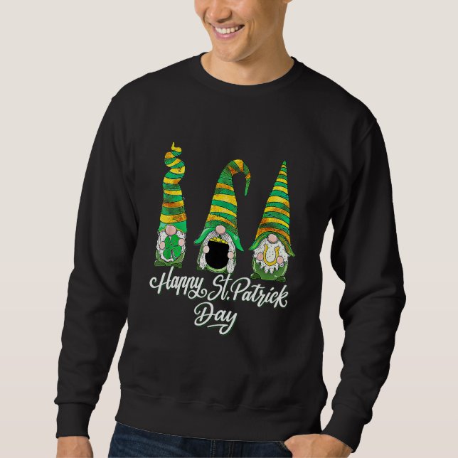 Three Gnomes Shamrock Happy St Patrick's Day Go Lu Sweatshirt (Vorderseite)