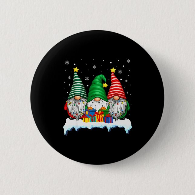 Three Gnomes Tree Lights Men Women Matching Xmas H Button (Vorderseite)