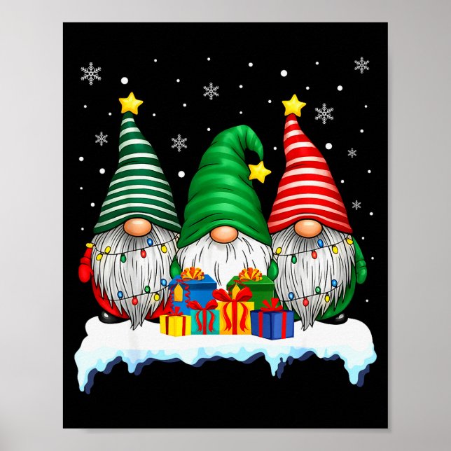 Three Gnomes Tree Lights Men Women Matching Xmas H Poster (Vorne)