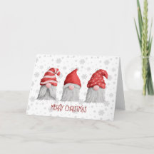 Three Gnomes Watercolor Bart Hat Red White Xmas