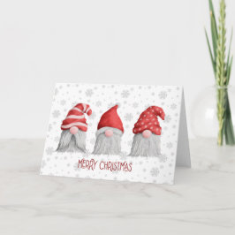 Three Gnomes Watercolor Bart Hat Red White Xmas Karte