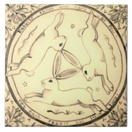 Three Hares Running Rabbit Sepia Mystical Design Fliese