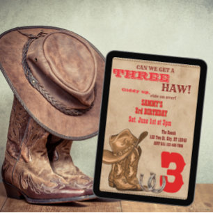 Three Haw, Western 3. Geburtstag Einladung