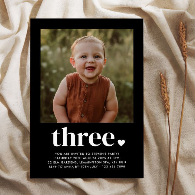 Three Heart Foto 3. Geburtstag Einladung (Von Creator hochgeladen)