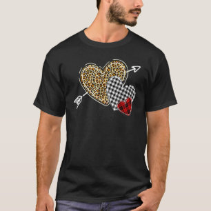 Three Heart Leopard Buffalo Kariert Arrow Liebe va T-Shirt