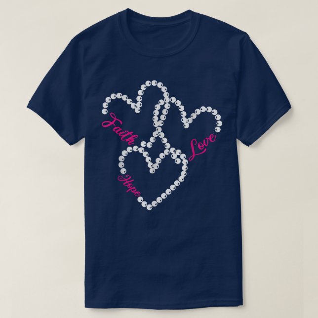 Three Hearts Faith Hope Love Breast Cancer Awarene T-Shirt (Design vorne)