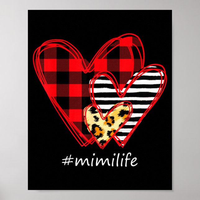 Three Hearts Leopard Buffalo Plaid Mimi Life Valen Poster (Vorne)