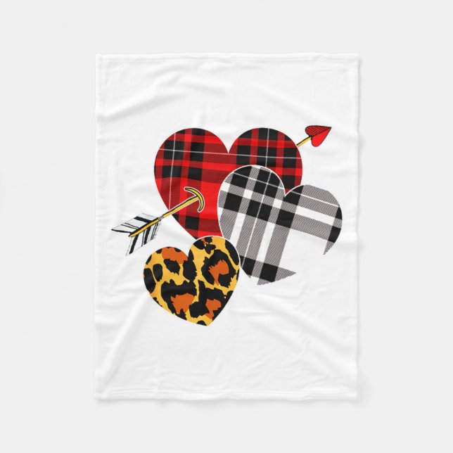 Three Hearts Leopard Buffalo Plaid Valentines Day  Fleecedecke (Vorderseite)