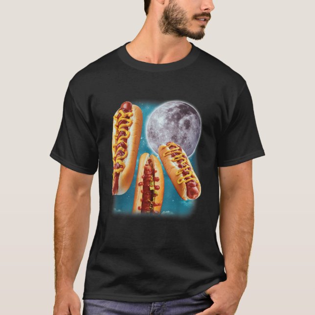 Three Hot Dogs Glizzy Moon Howling Funny Meme T-Shirt (Vorderseite)