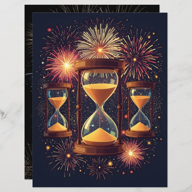 Three Hourglasses New Year's Scrapbook Paper (Vorne/Hinten)