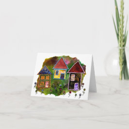 Three House Collage with Flowers Karte