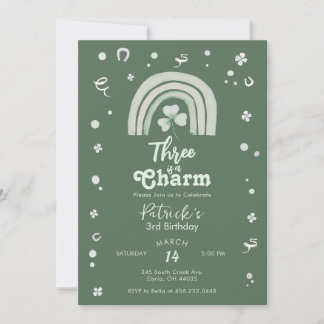 Three Is A Charm Shamrock Any Age Birthday Einladung