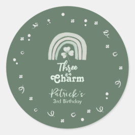 Three Is A Charm Shamrock Any Age Birthday Runder Aufkleber