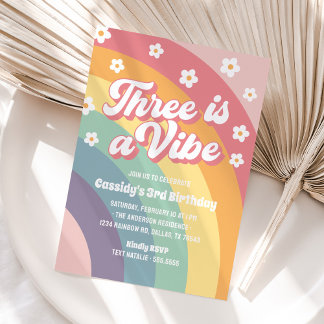 Three ist ein Vibe 70er Rainbow Daisy 3. Geburtsta Einladung