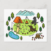 Three Labradors Camping Campingplatz Cartoon