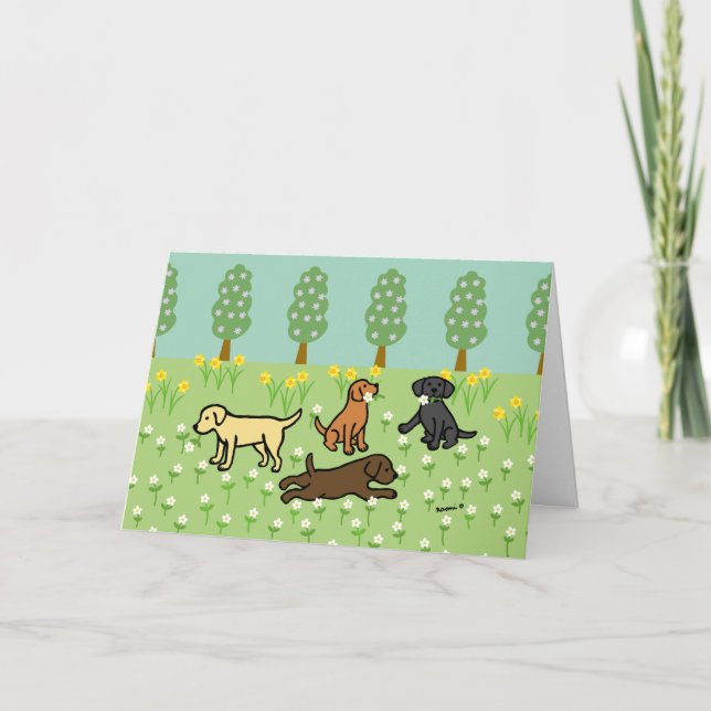 Three Labradors with Spring Flowers Karte (Vorderseite)