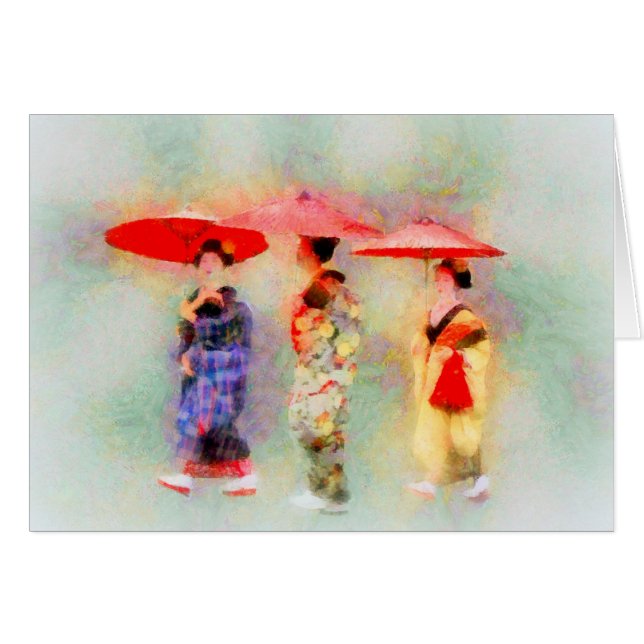 Three Little Geisha Art Grußkarte (Vorderseite (Horizontal))