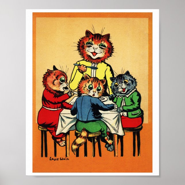Three Little Kittens and Mother, Louis Wain Poster (Vorne)