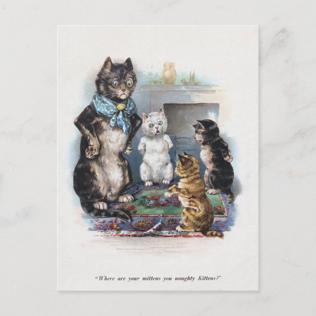 Three Little Kittens and Mother, Louis Wain Postkarte (Vorderseite)