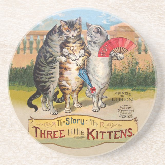Three Little Kittens Mother Goose Illustration Sandstein Untersetzer (Vorne)