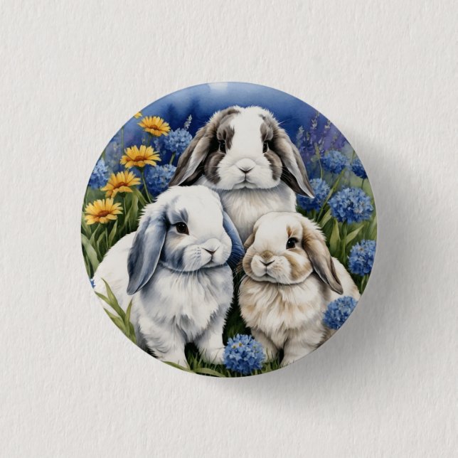 Three Little Lop Bunny Rabbits Button (Vorderseite)