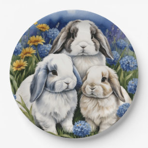 Three Little Lop Bunny Rabbits Pappteller