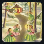 Three Little Vintage Christmas Angels Quadratischer Aufkleber<br><div class="desc">Three Little Vintage Christmas Angels</div>